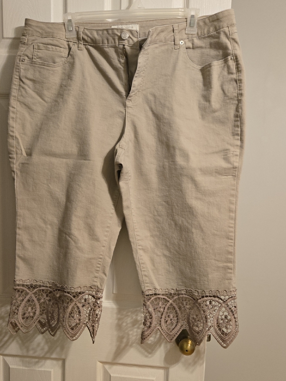 Cato Beige High-Rise Jeans with Lace Trim